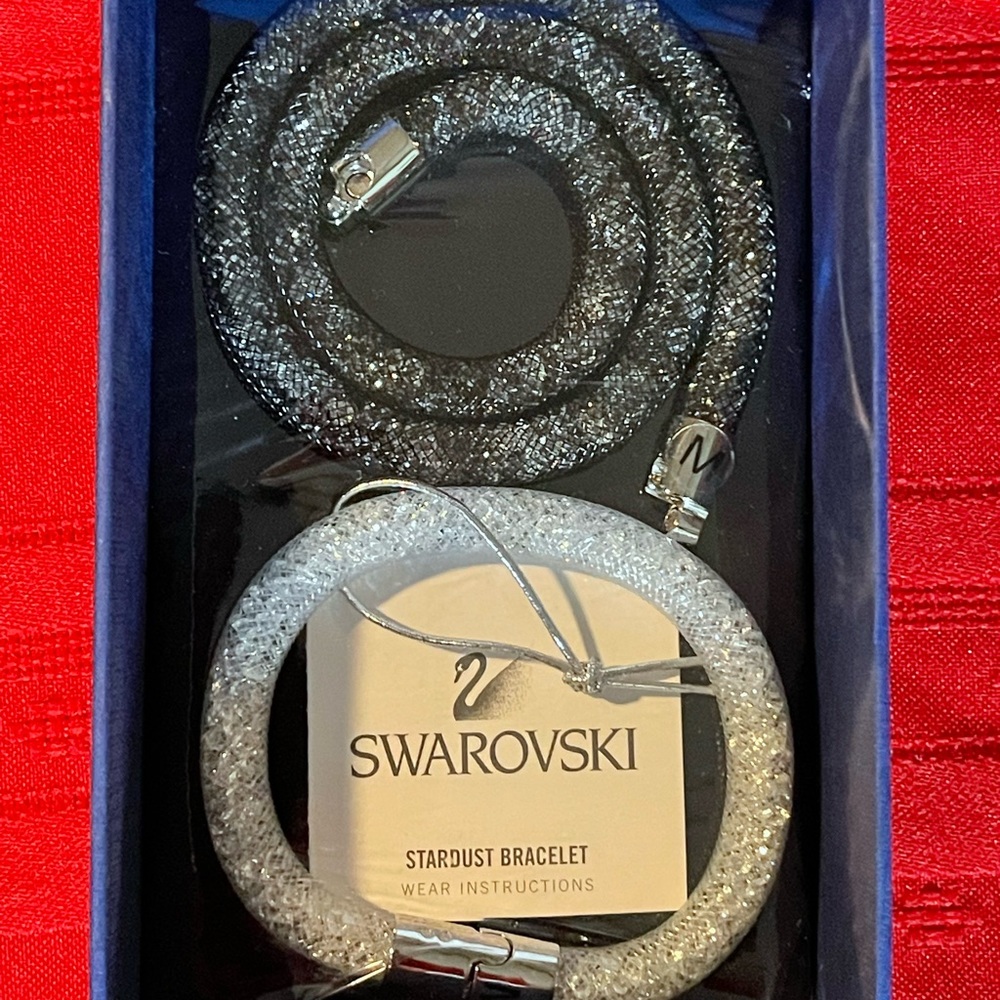 SWAROVSKI CRYSTAL BLACK WHITE SILVER BRACELET SET  EXCLUSIVE EDITION